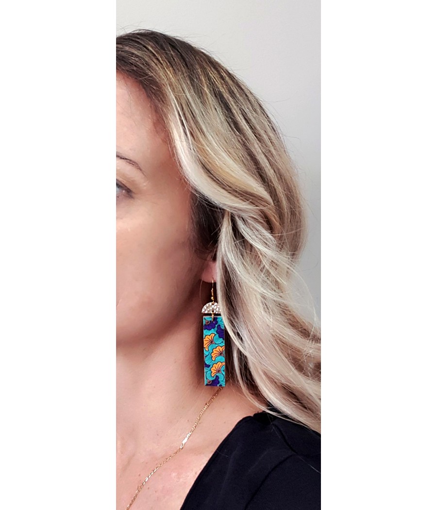 Boucles d'oreilles orange bleu