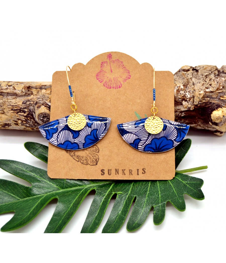 boucles d'oreilles fleurs wax bleues