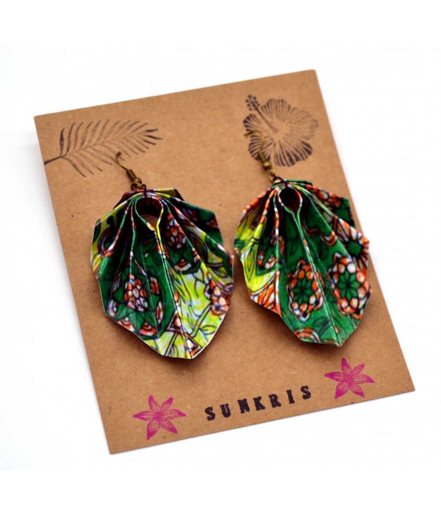 Boucles d'oreilles vertes origami