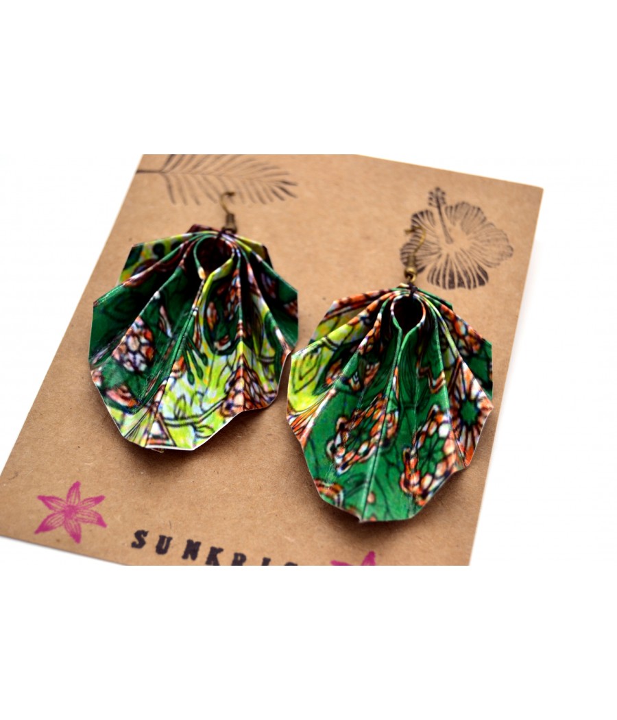 Boucles d'oreilles wax vert papier