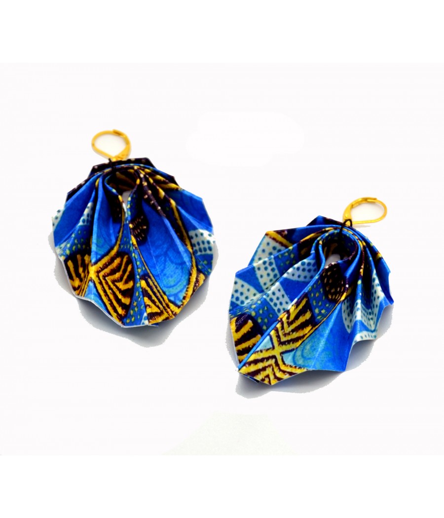 Boucles d'oreilles en origami Wax Africain : Bleu et Jaune