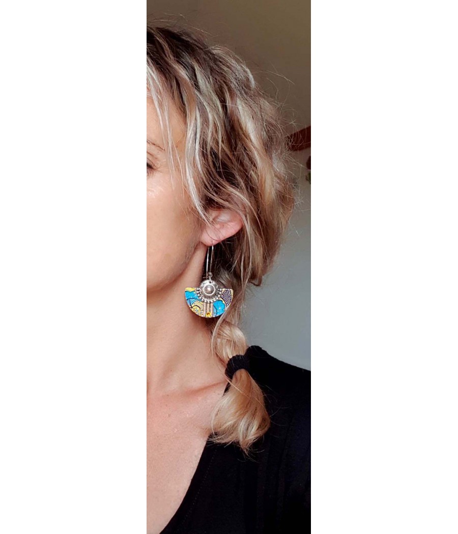 Boucles d'oreilles wax jaune et bleu