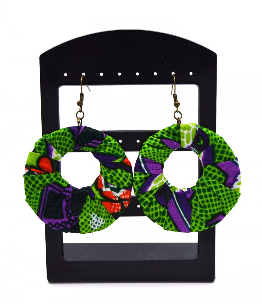 Boucles d'oreilles ethnique wax orange vert violet