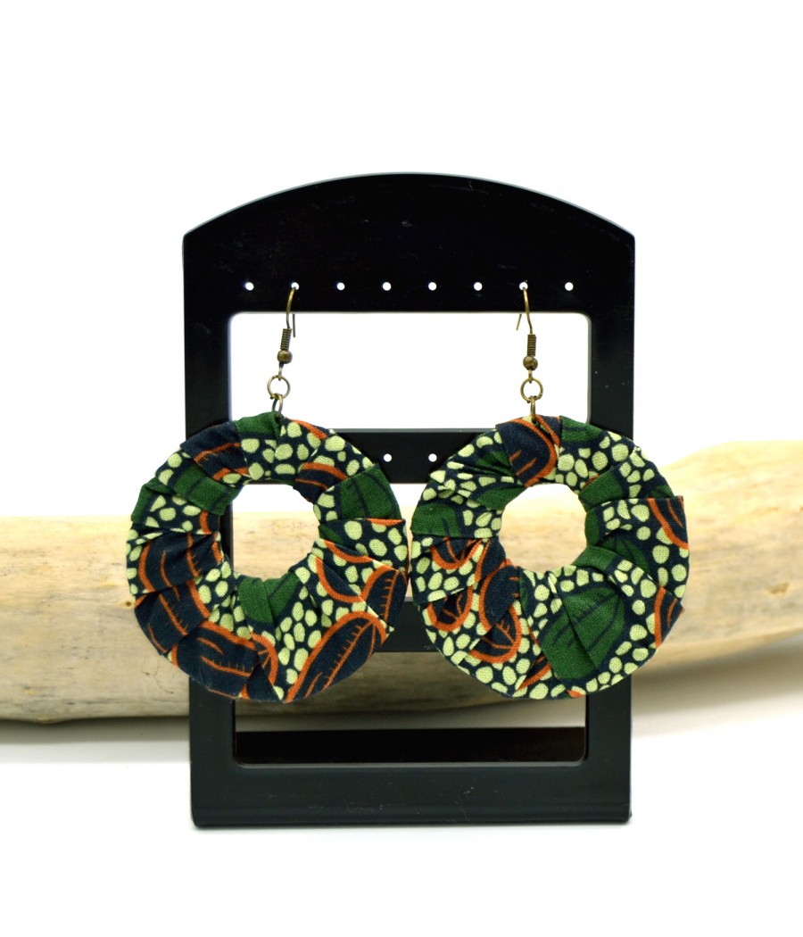 Grande boucles d'oreilles rondes en pagne africain