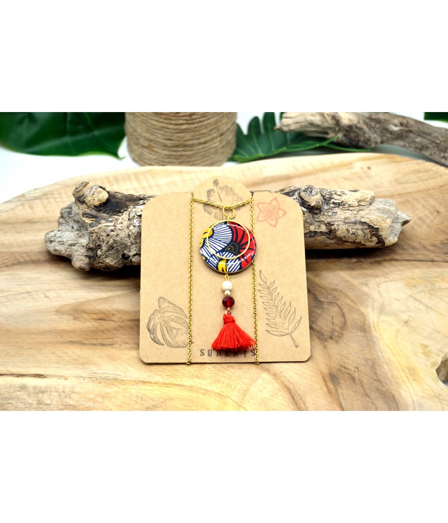 Collier pendentif forme ronde wax africain