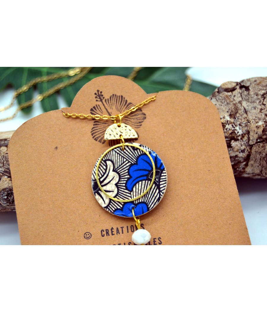 sautoir pendentif rond avec fleurs de mariage