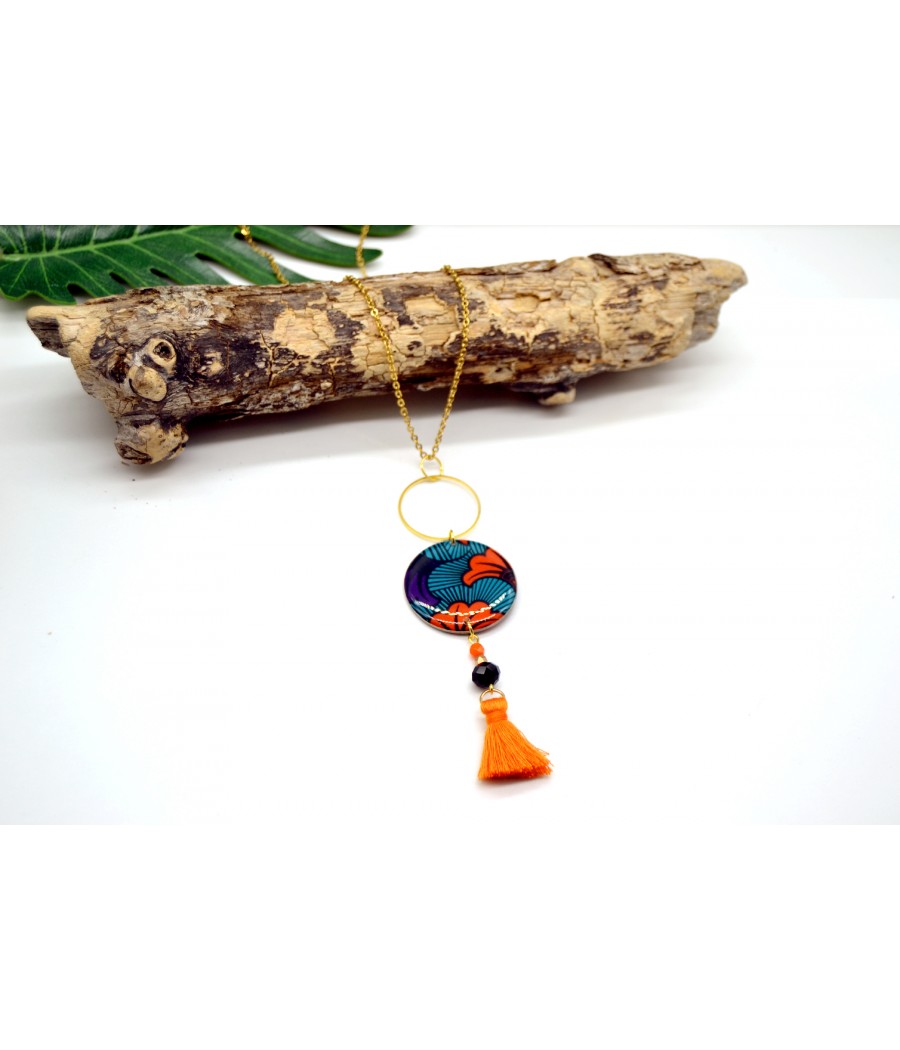 Collier pendentif forme ronde wax africain