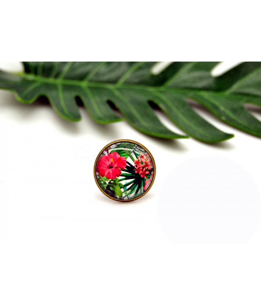 Bague en verre fleurs hibiscus