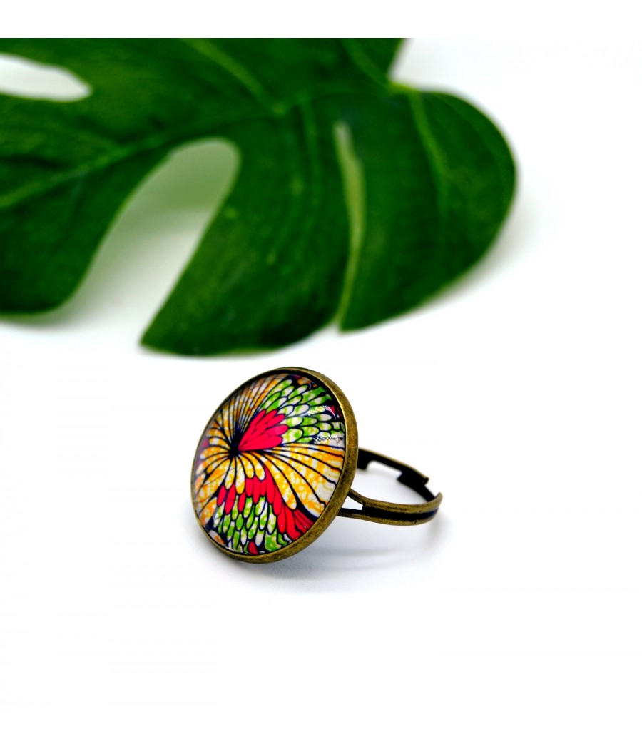 Bague ajustable en verre motif fleurs