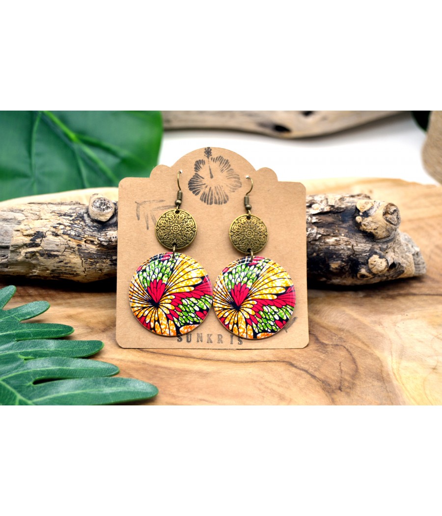 Boucles d'oreilles en résine motifs africain fleurs