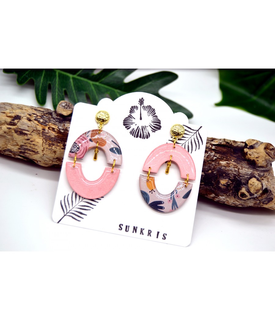 Boucles d'oreilles résine : motifs floraux pastel