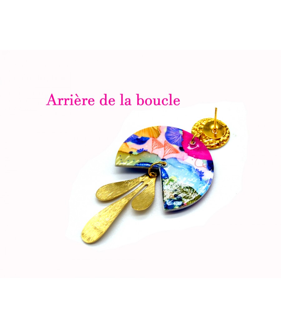 Bijoux pastels : Boucles d'oreilles résine aquarelle