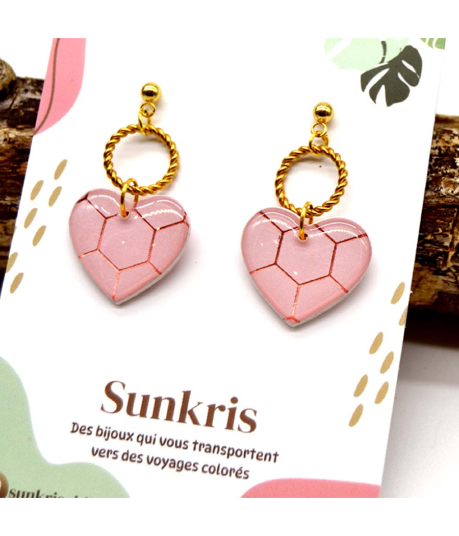 Bijoux Féminins Modernes : Boucles Cœur Rose avec Anneau Doré