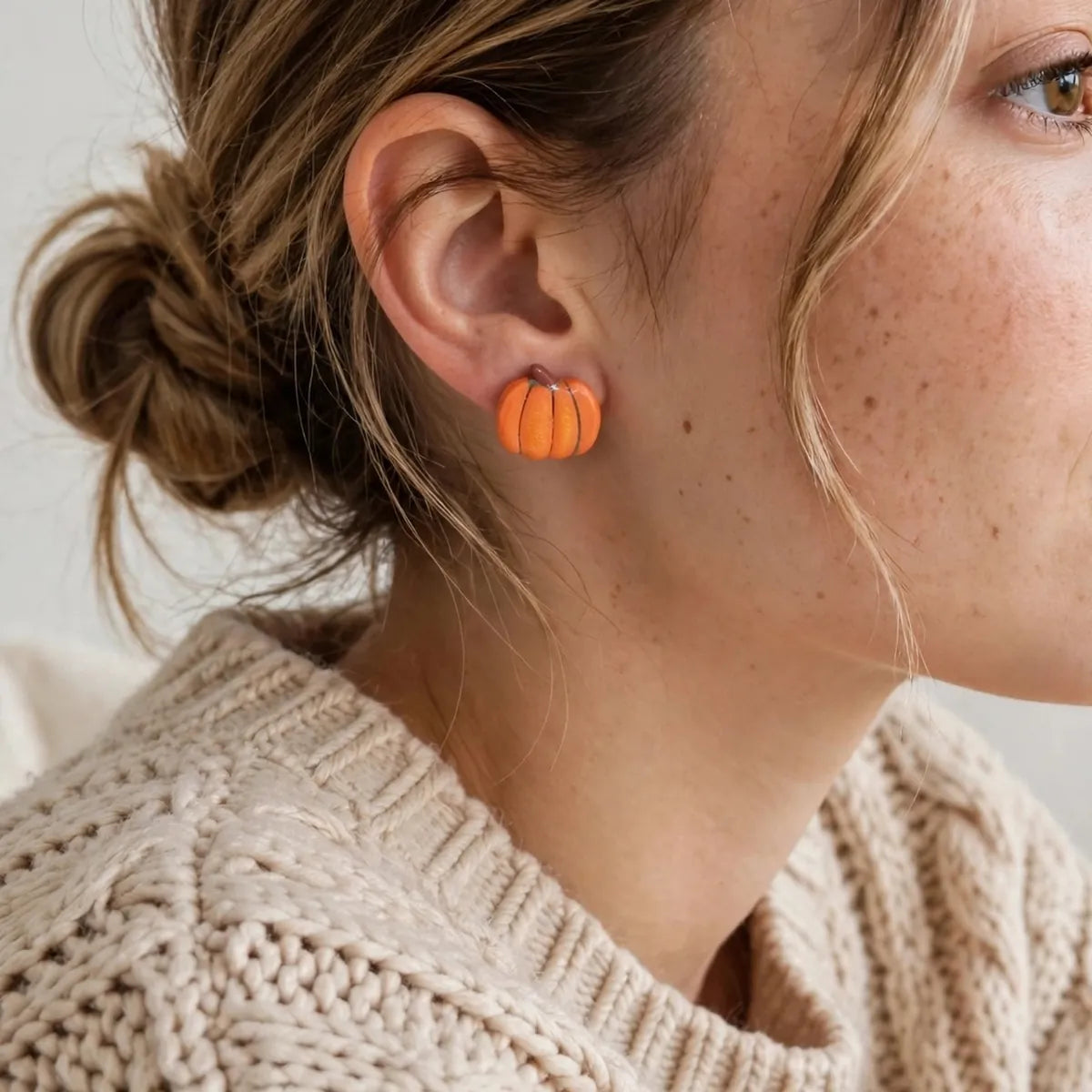 Puces d’oreilles citrouille orange en argile peintes à la main