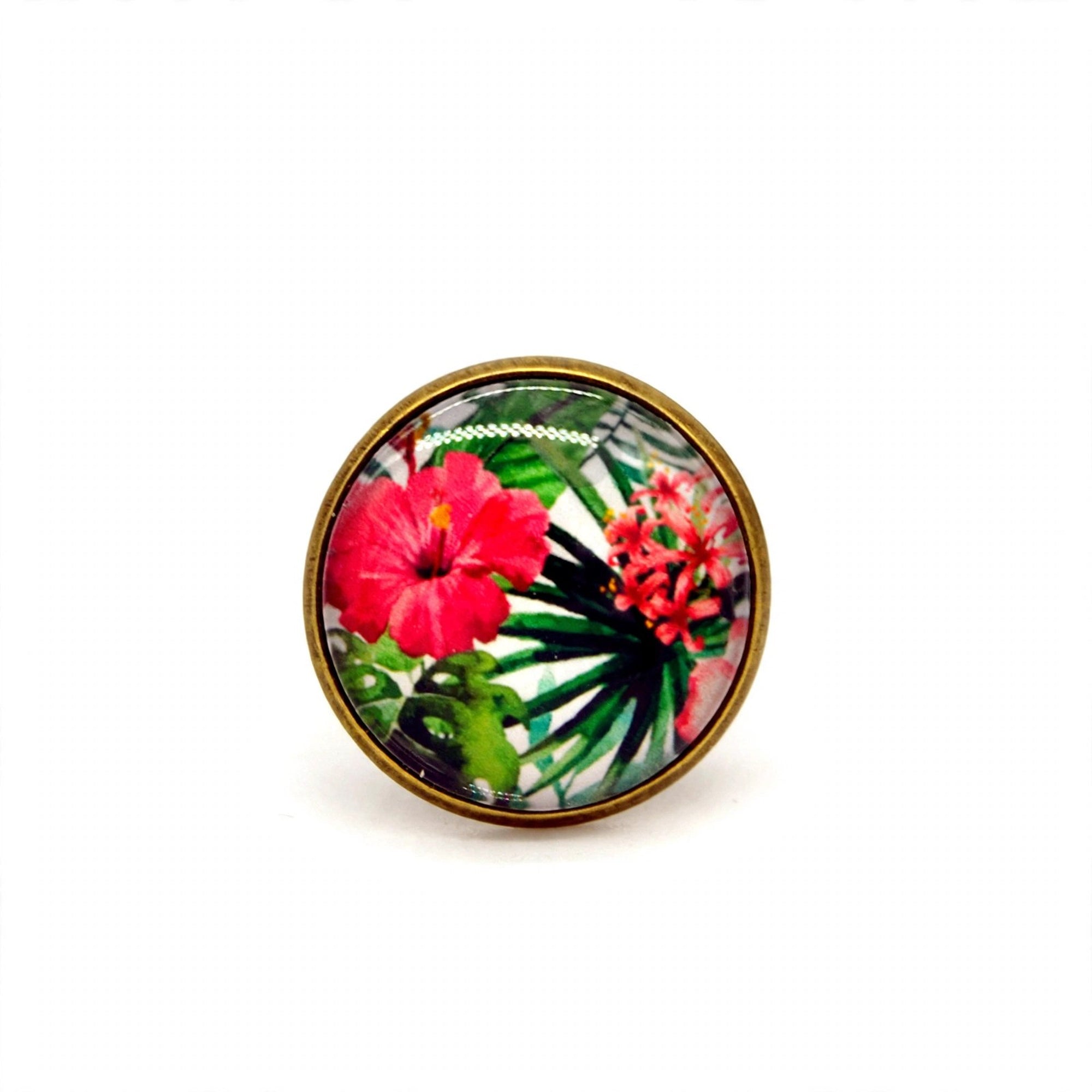 Bague Hibiscus en résine artisanale