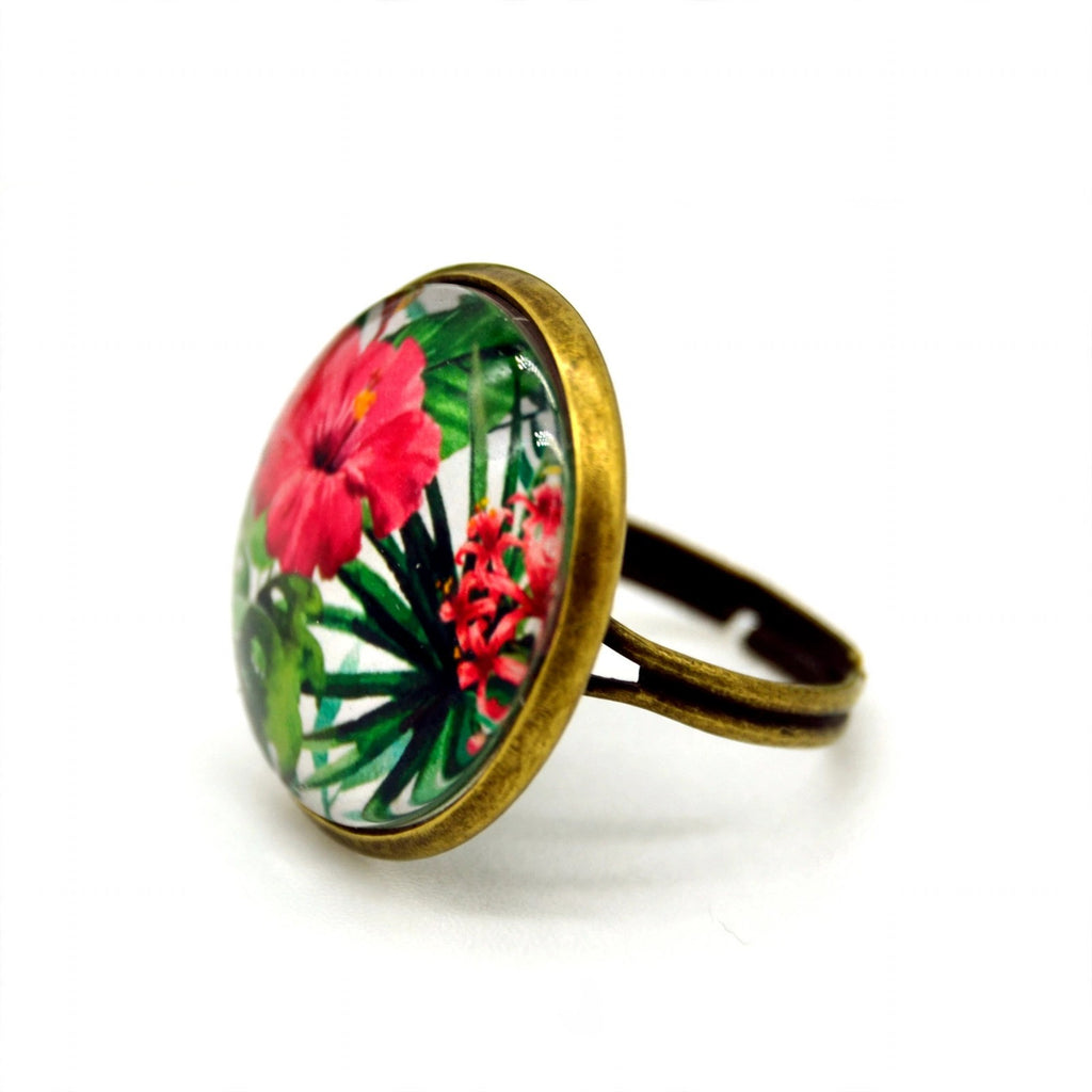 Bague Hibiscus en résine artisanale