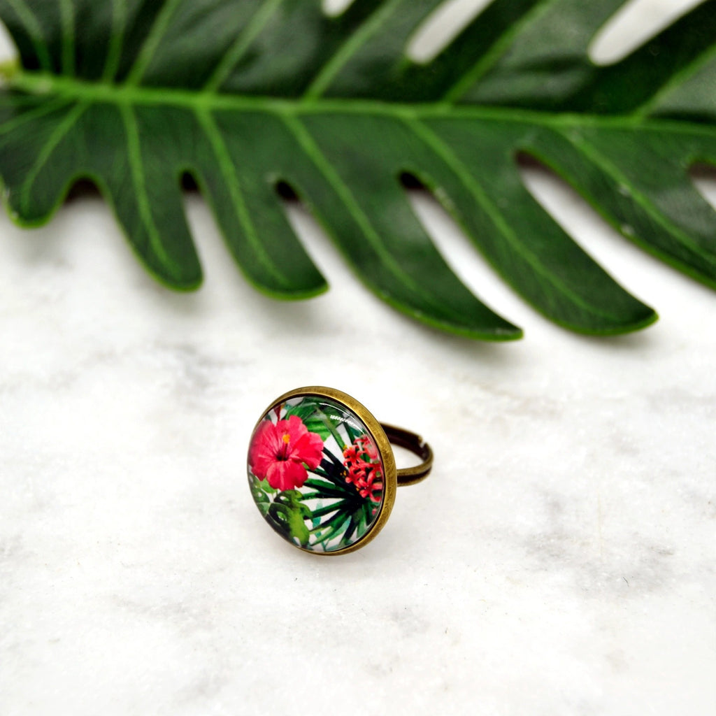 Bague Hibiscus en résine artisanale