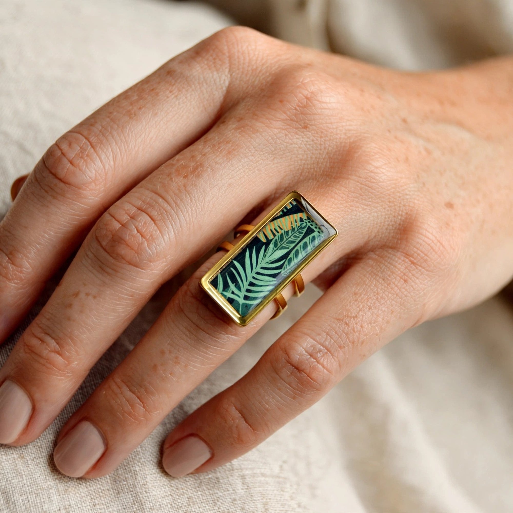 Bague rectangle Jungle dorée
