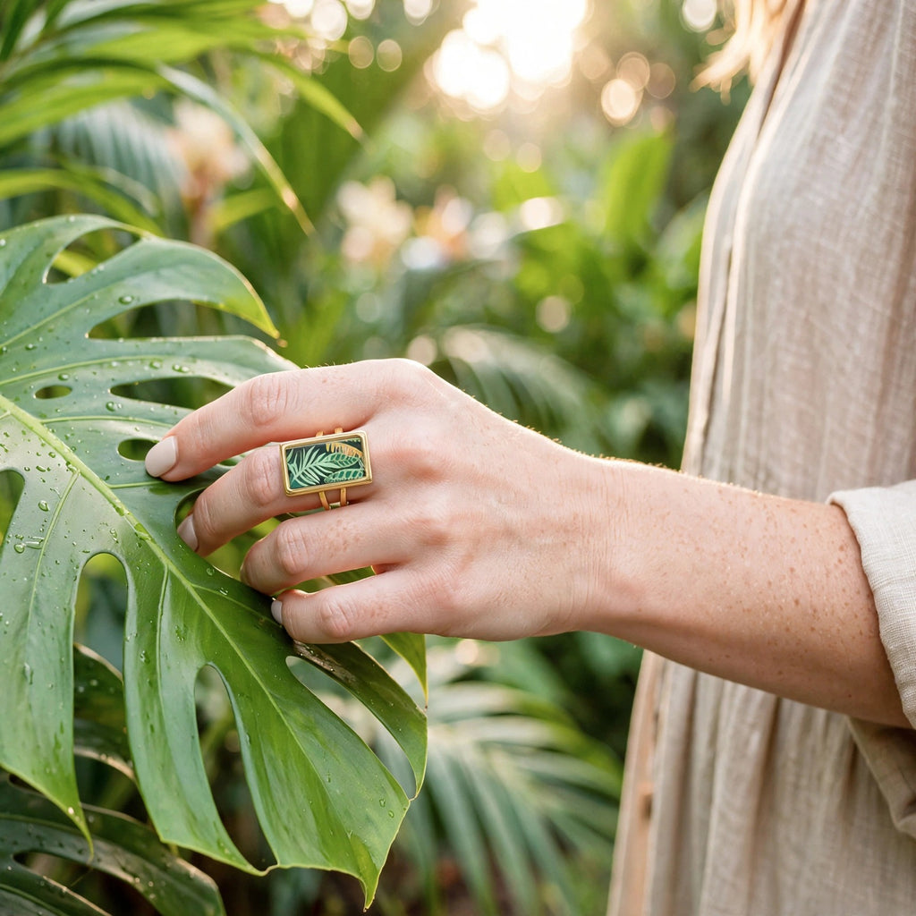 Bague rectangle Jungle dorée