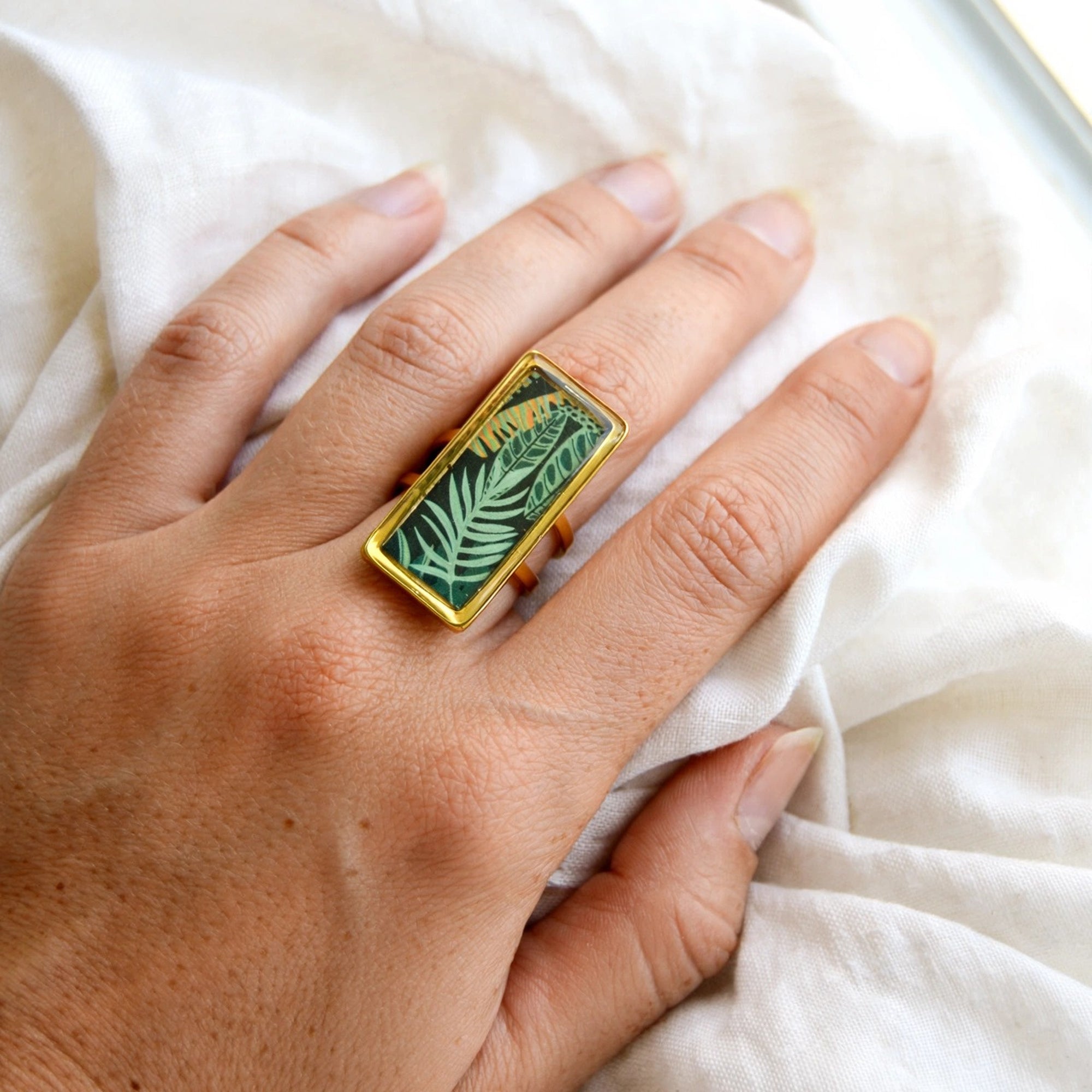 Bague rectangle Jungle dorée