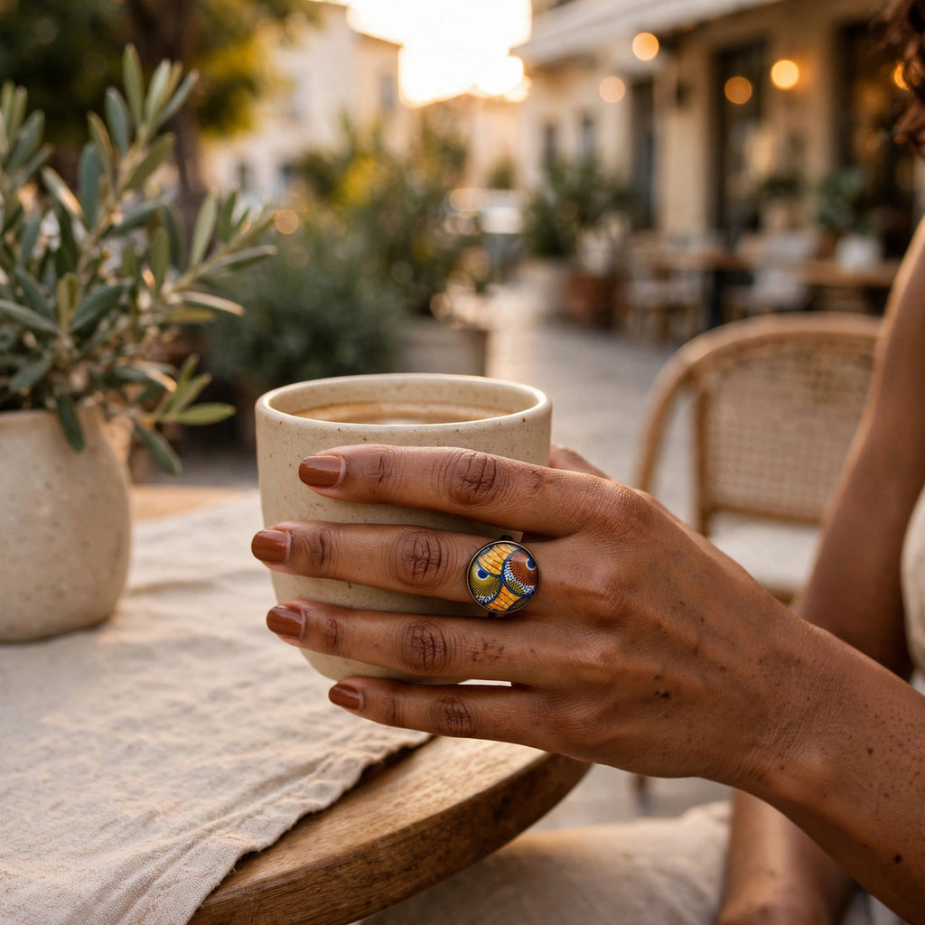 Bague wax orange et bronze