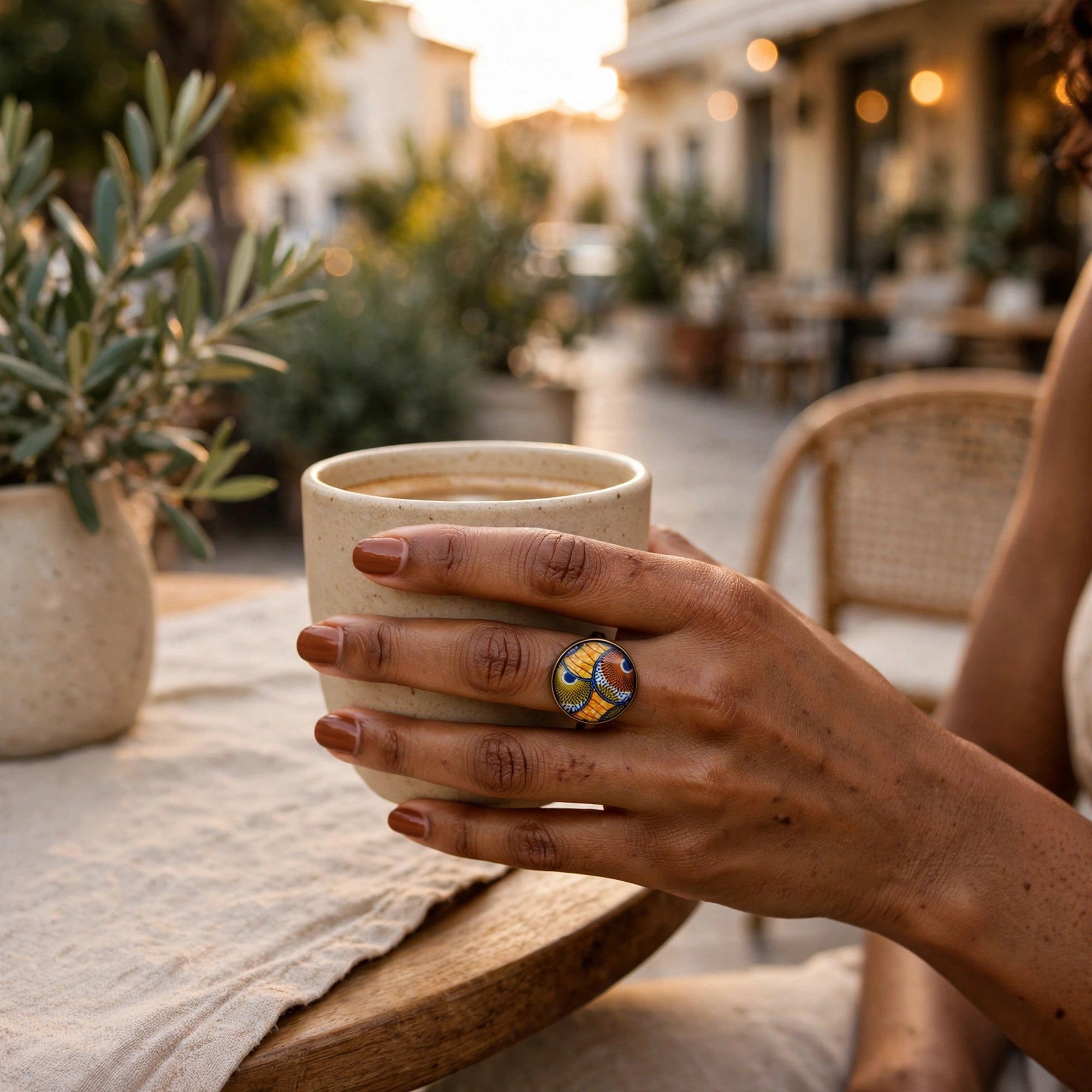 Bague wax orange et bronze
