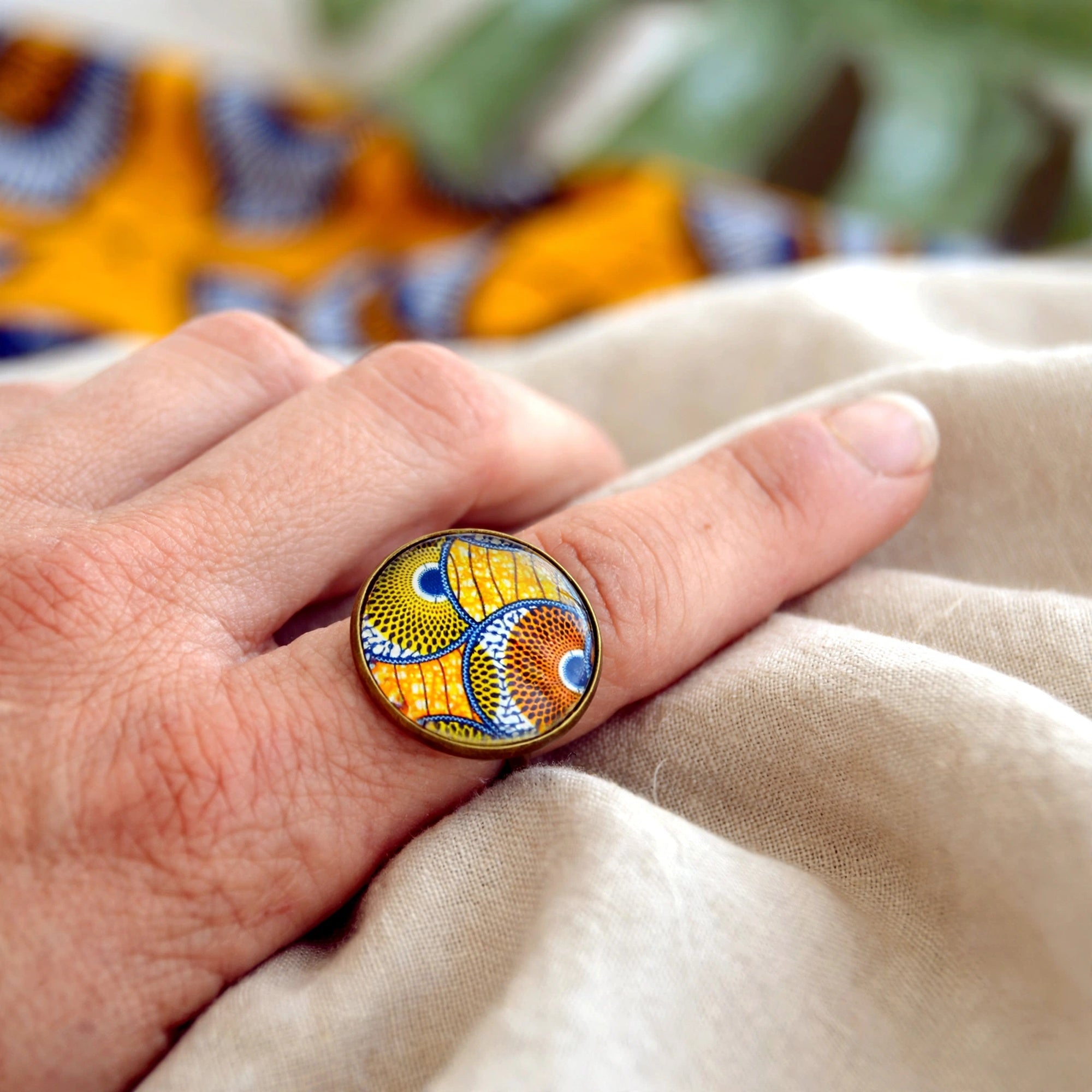 Bague wax orange et bronze