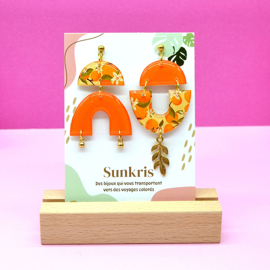 Boucles d'oreilles asymétriques motif fruit orange