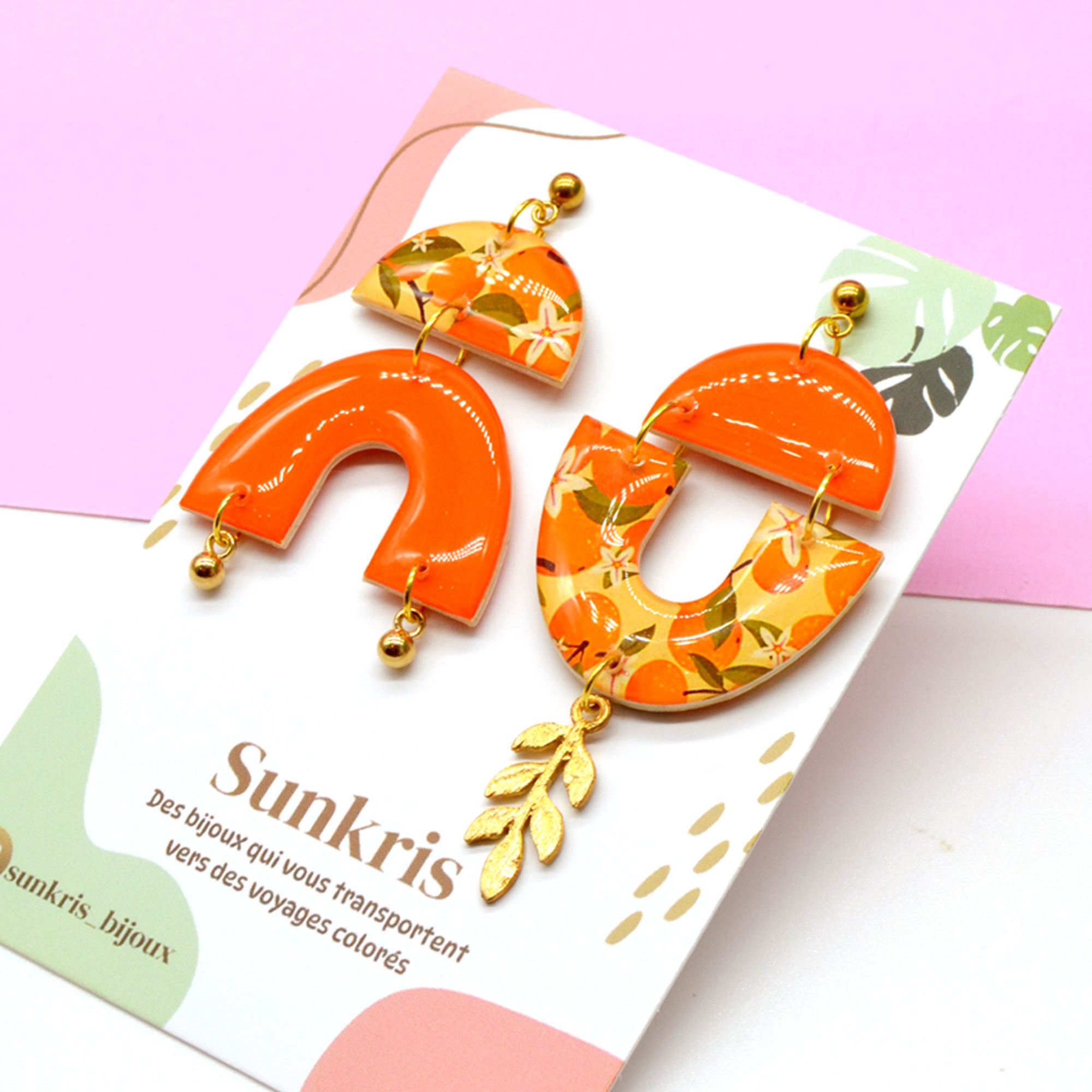 Boucles d'oreilles asymétriques motif fruit orange