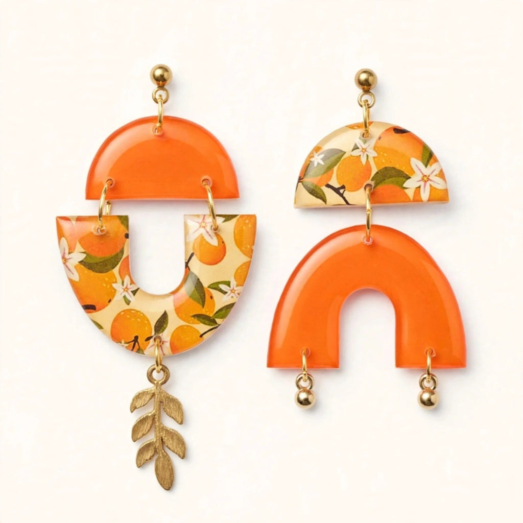 Boucles d'oreilles asymétriques motif fruit orange