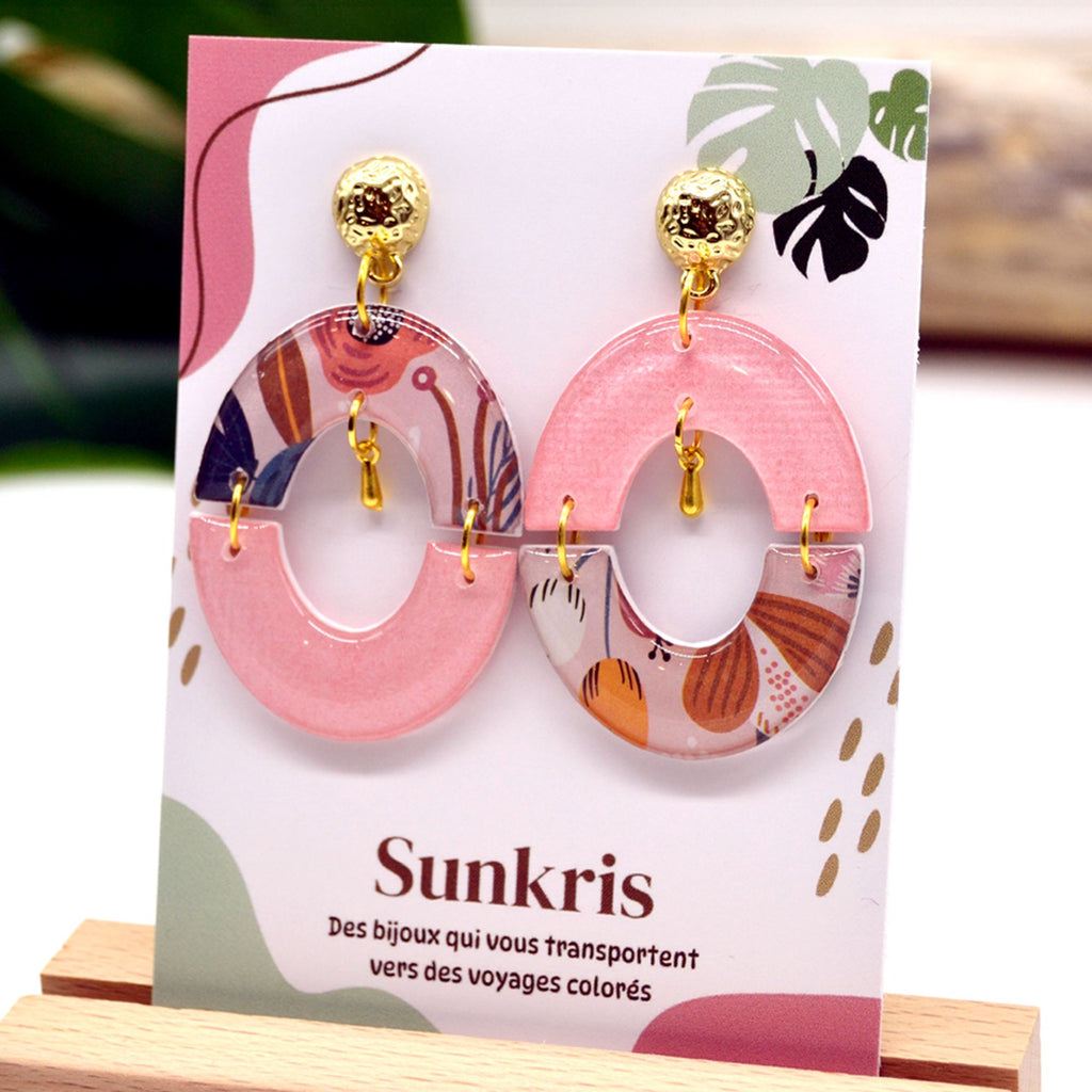 Boucles d'oreilles asymétriques roses