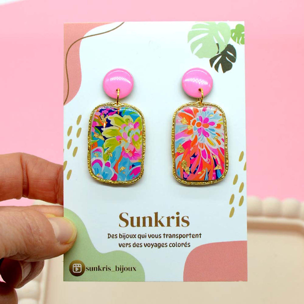 Boucles d'oreilles bordure dorée tropical pastel