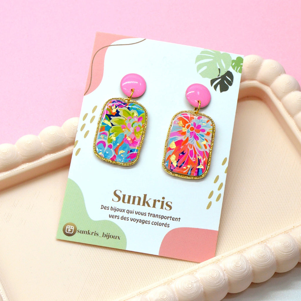 Boucles d'oreilles bordure dorée tropical pastel