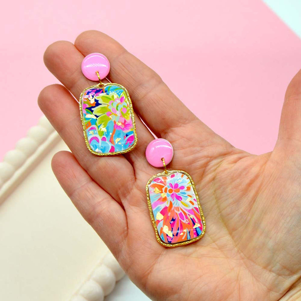 Boucles d'oreilles bordure dorée tropical pastel