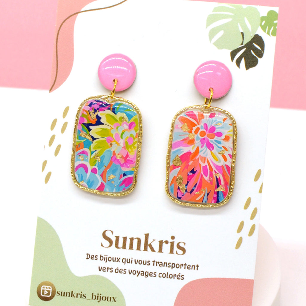 Boucles d'oreilles bordure dorée tropical pastel
