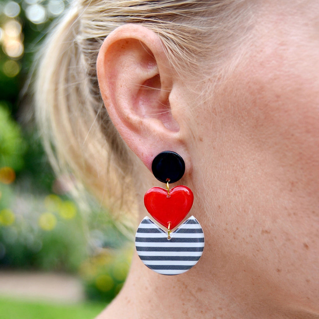 Boucles d'oreilles cœur rayures marinières