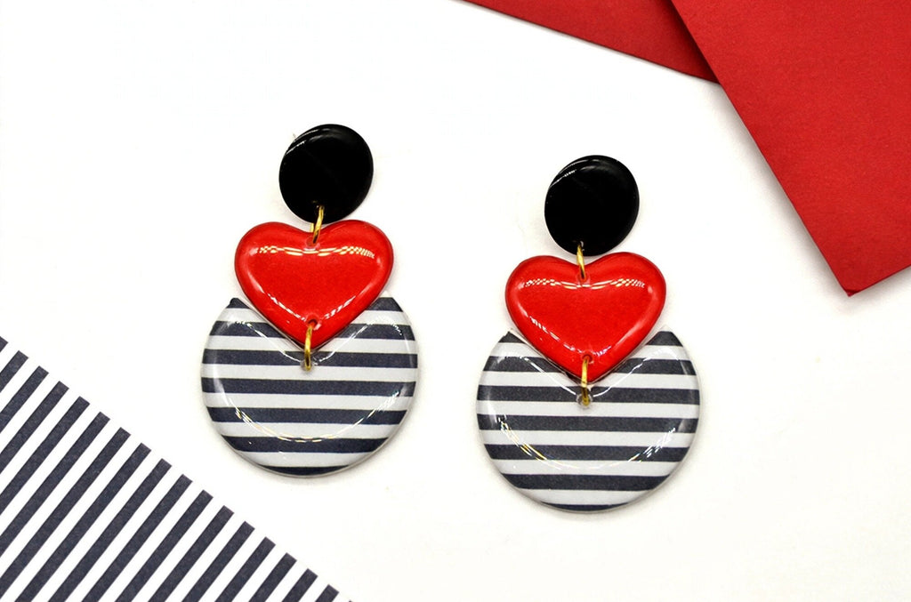 Boucles d'oreilles cœur rayures marinières