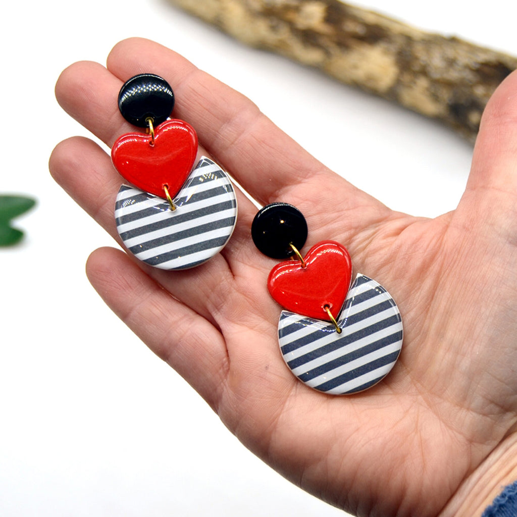 Boucles d'oreilles cœur rayures marinières