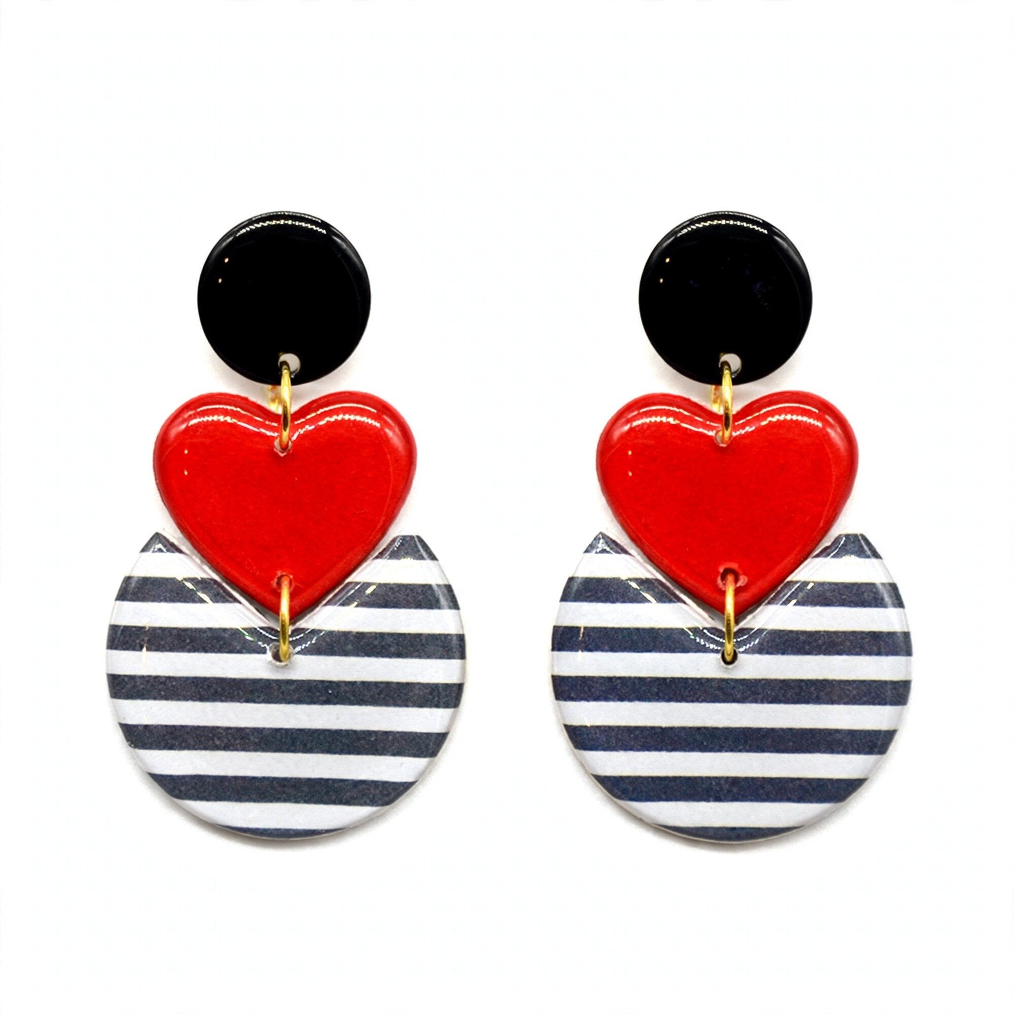 Boucles d'oreilles cœur rayures marinières