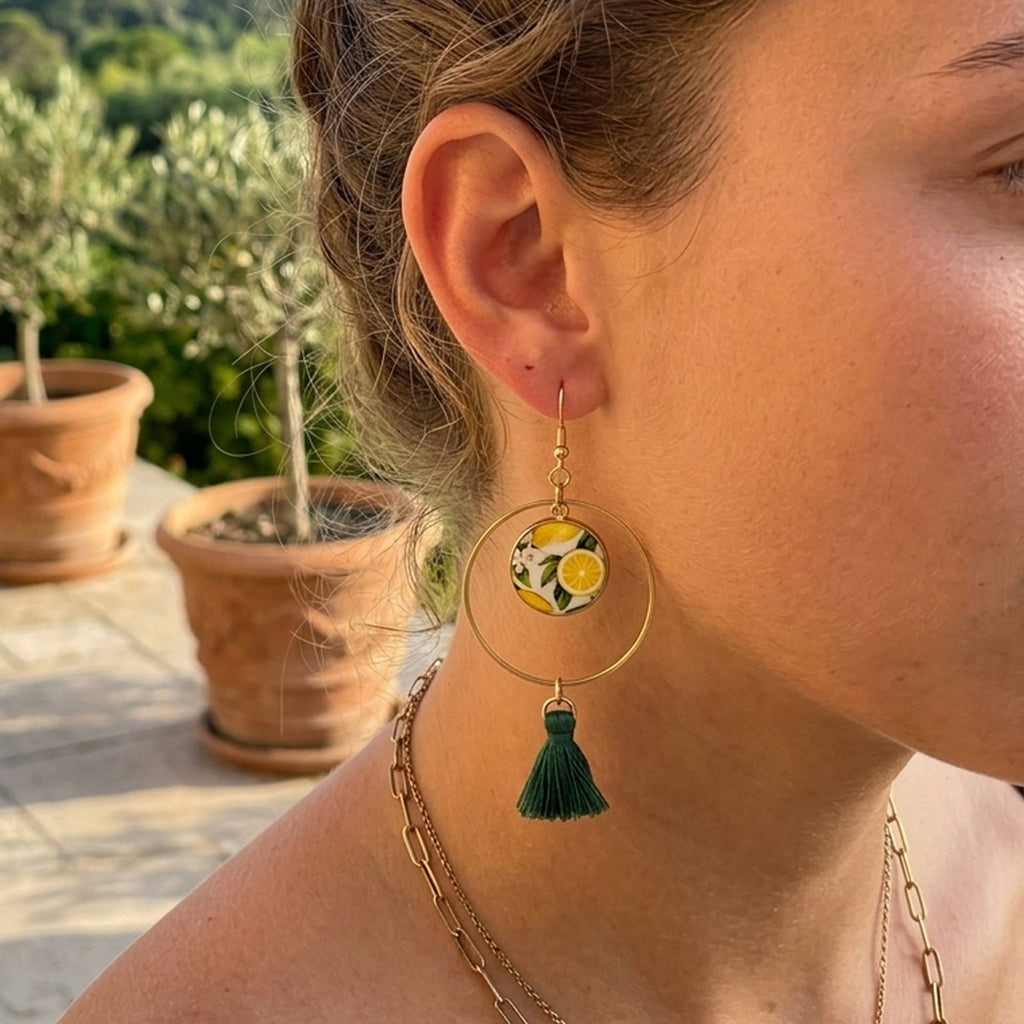 Créoles cabochon citron vert