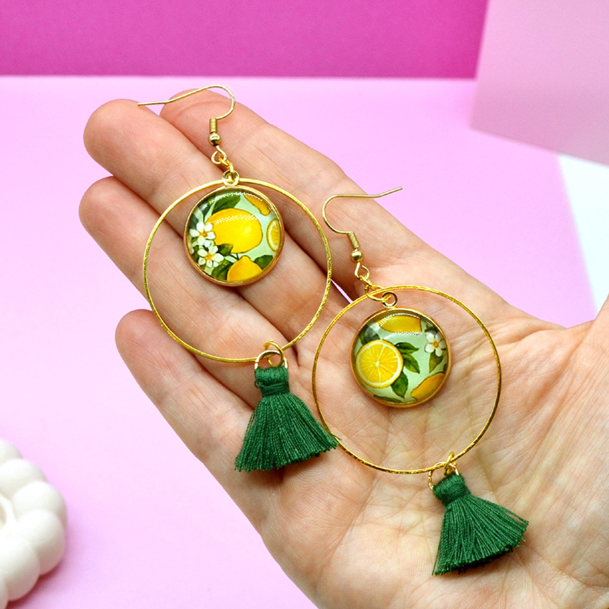 Créoles cabochon citron vert