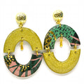 Boucles d'oreilles demi-cercle doré tropical vert