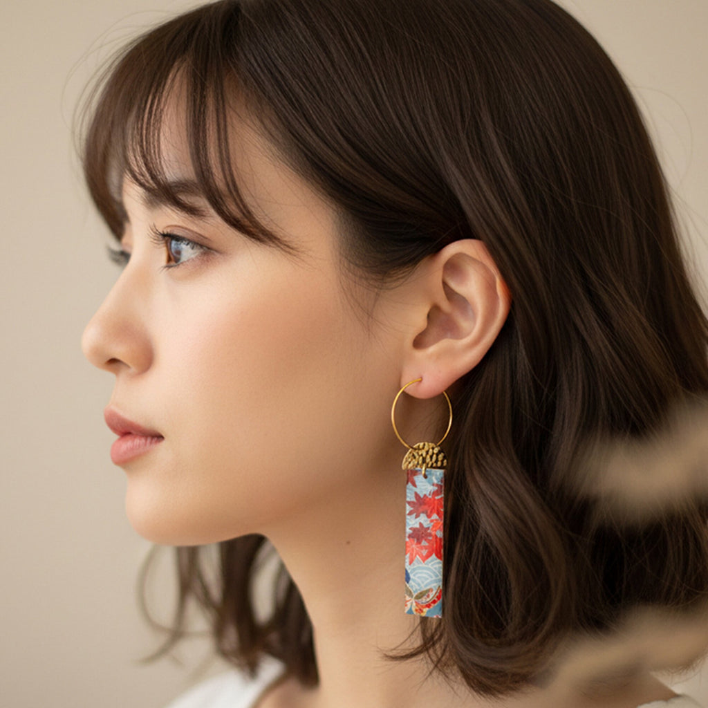 Boucles d'oreilles érable japonais rectangle