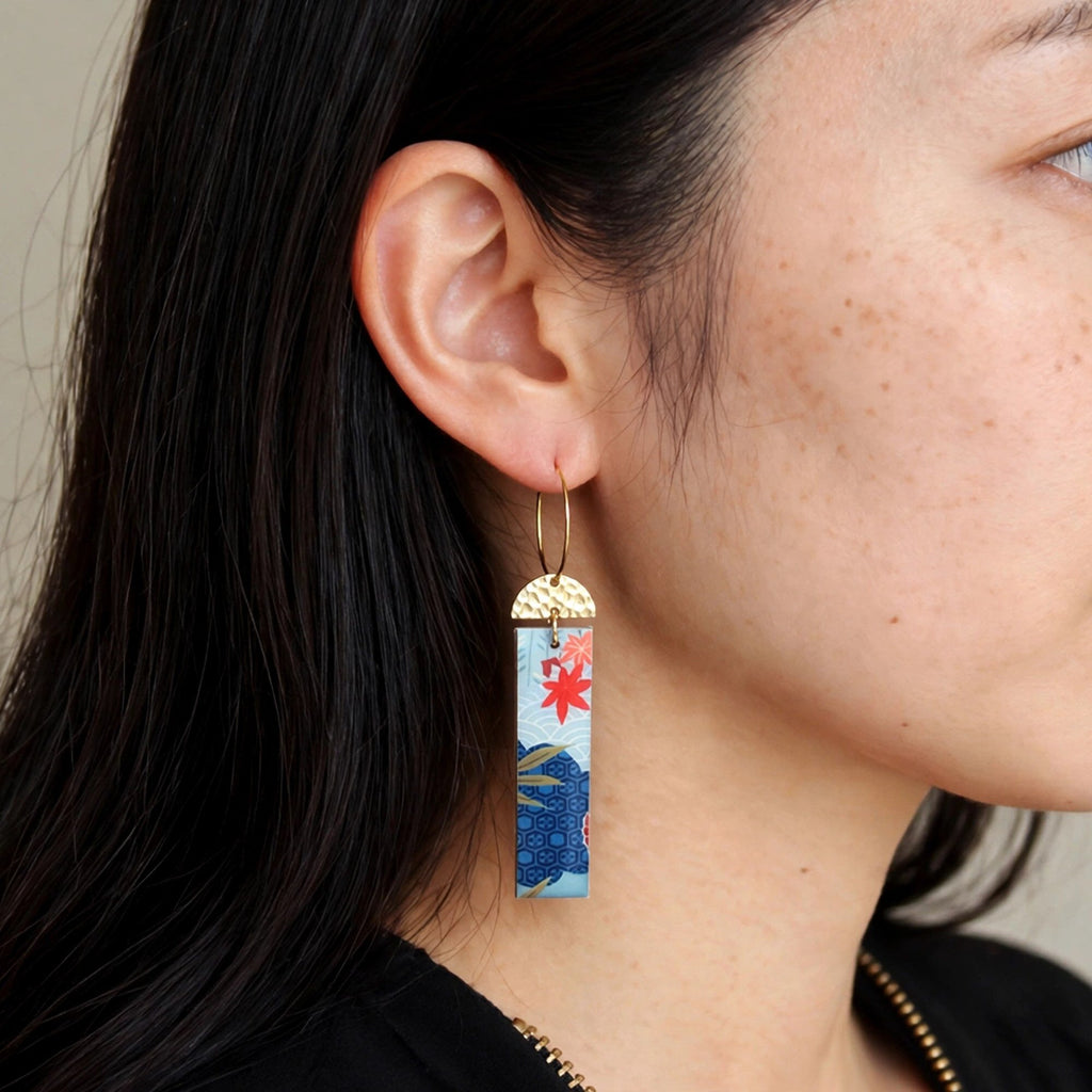 Boucles d'oreilles érable japonais rectangle