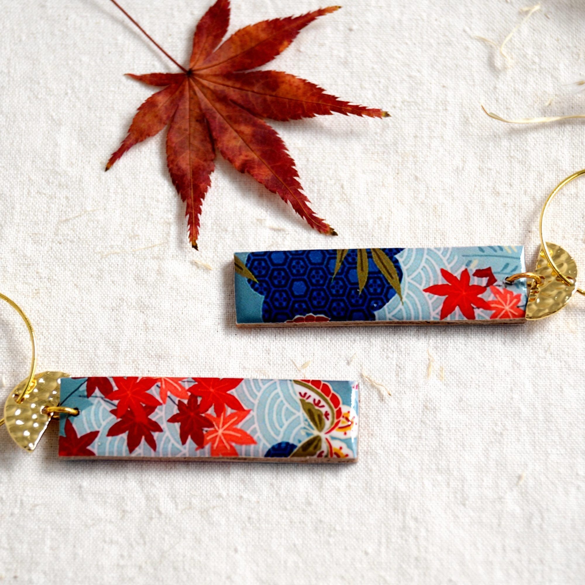 Boucles d'oreilles érable japonais rectangle