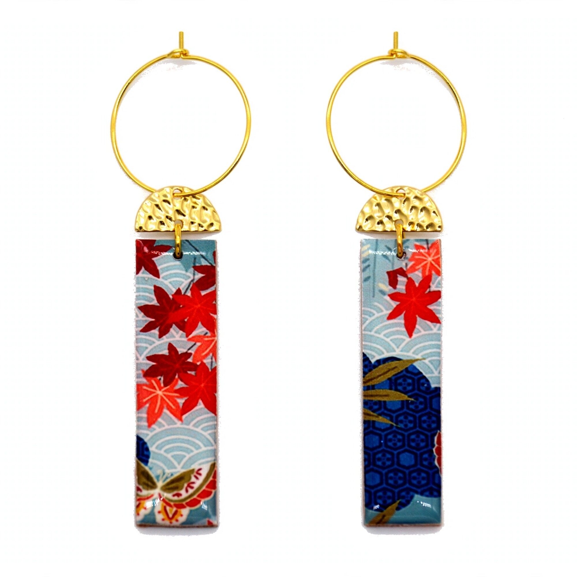 Boucles d'oreilles érable japonais rectangle