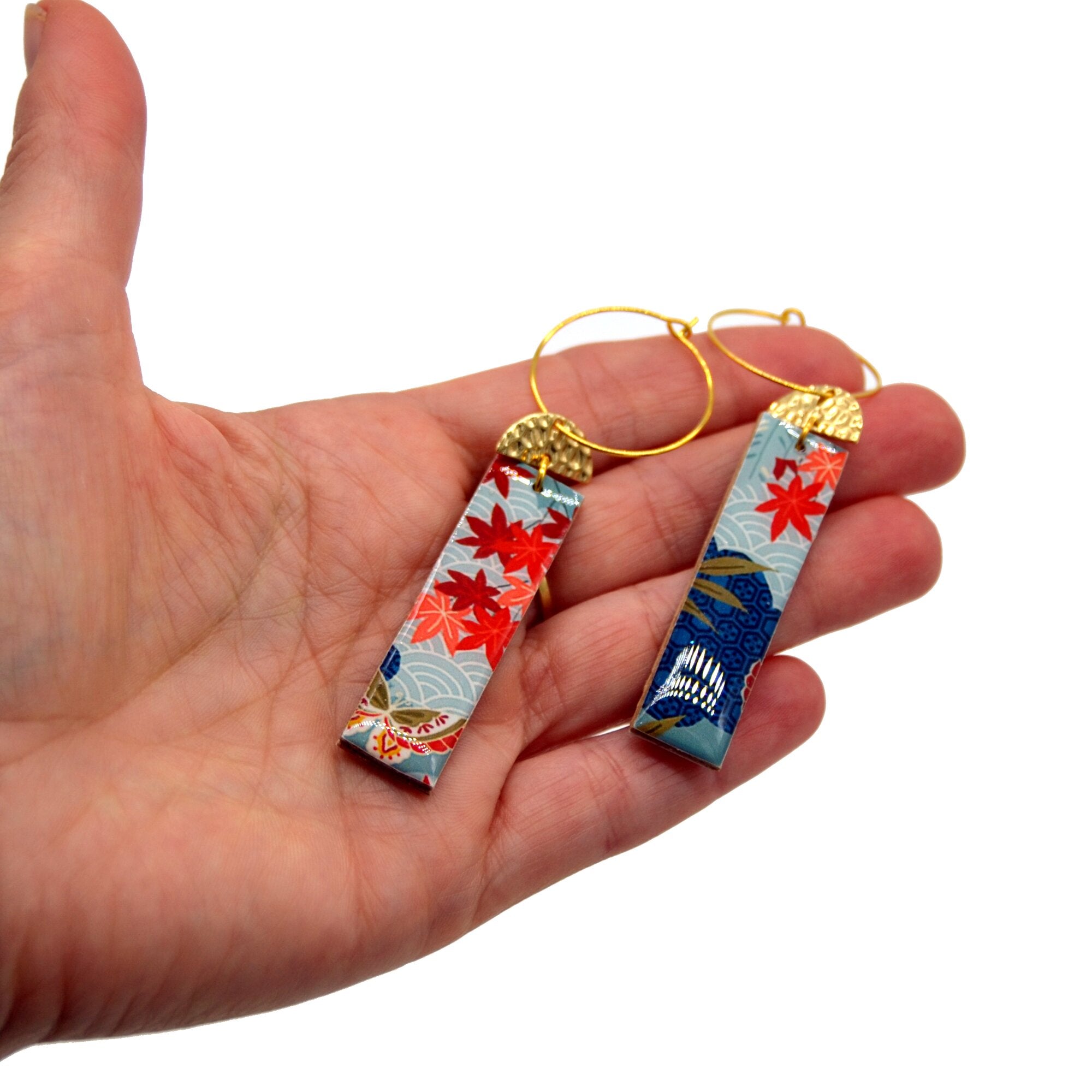 Boucles d'oreilles érable japonais rectangle