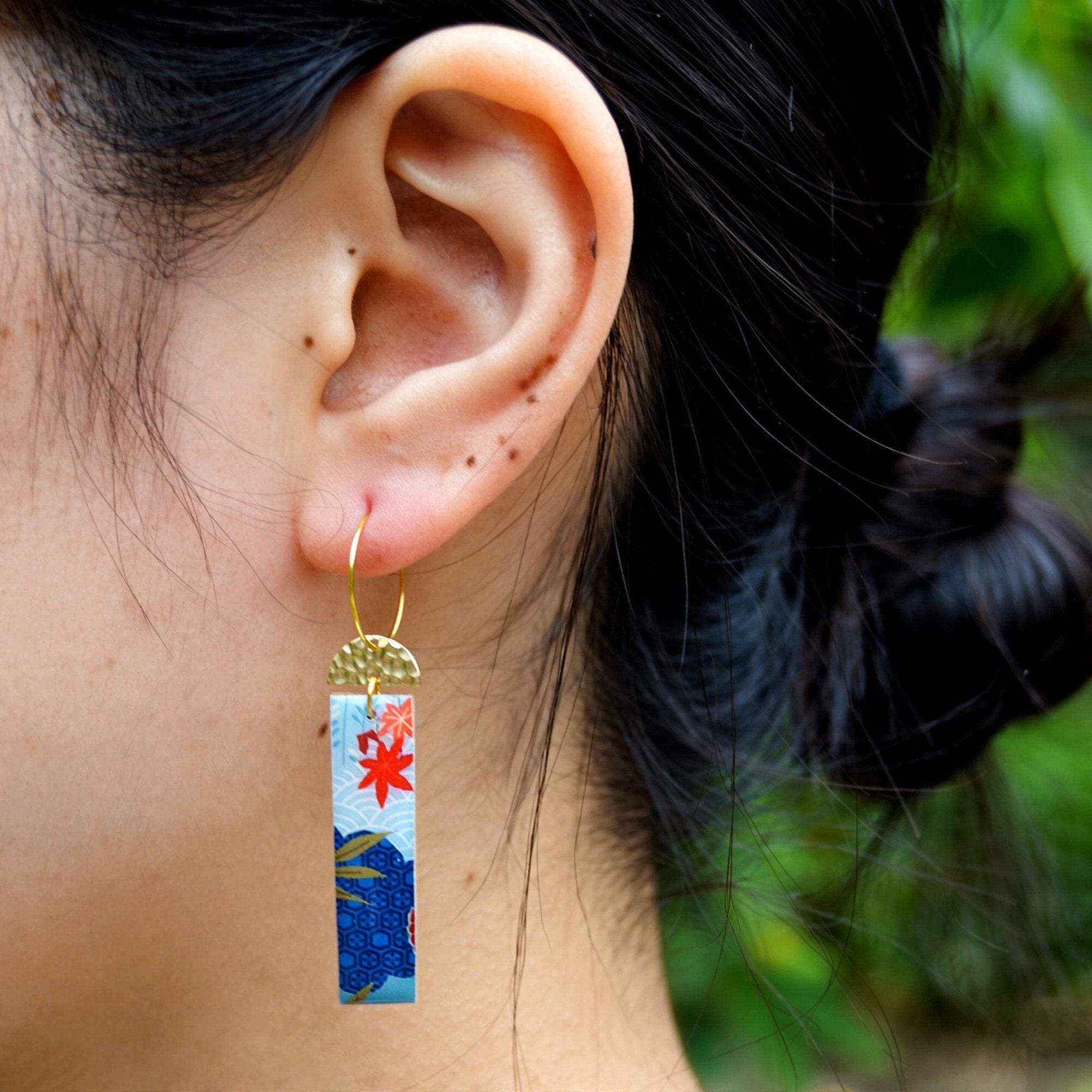 Boucles d'oreilles érable japonais rectangle