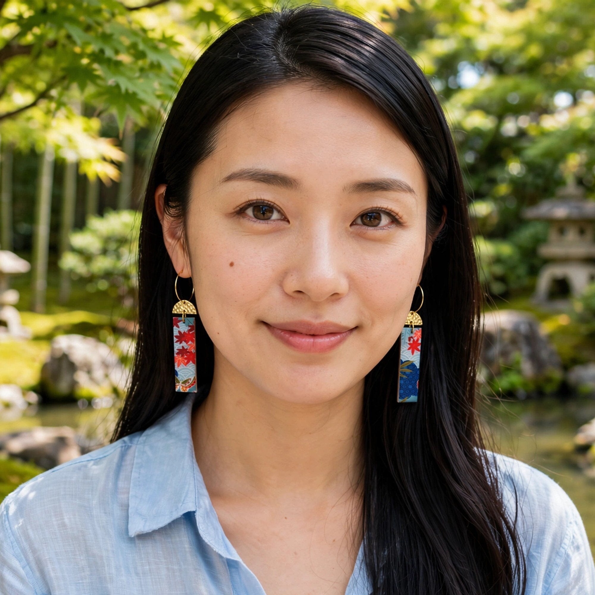Boucles d'oreilles érable japonais rectangle