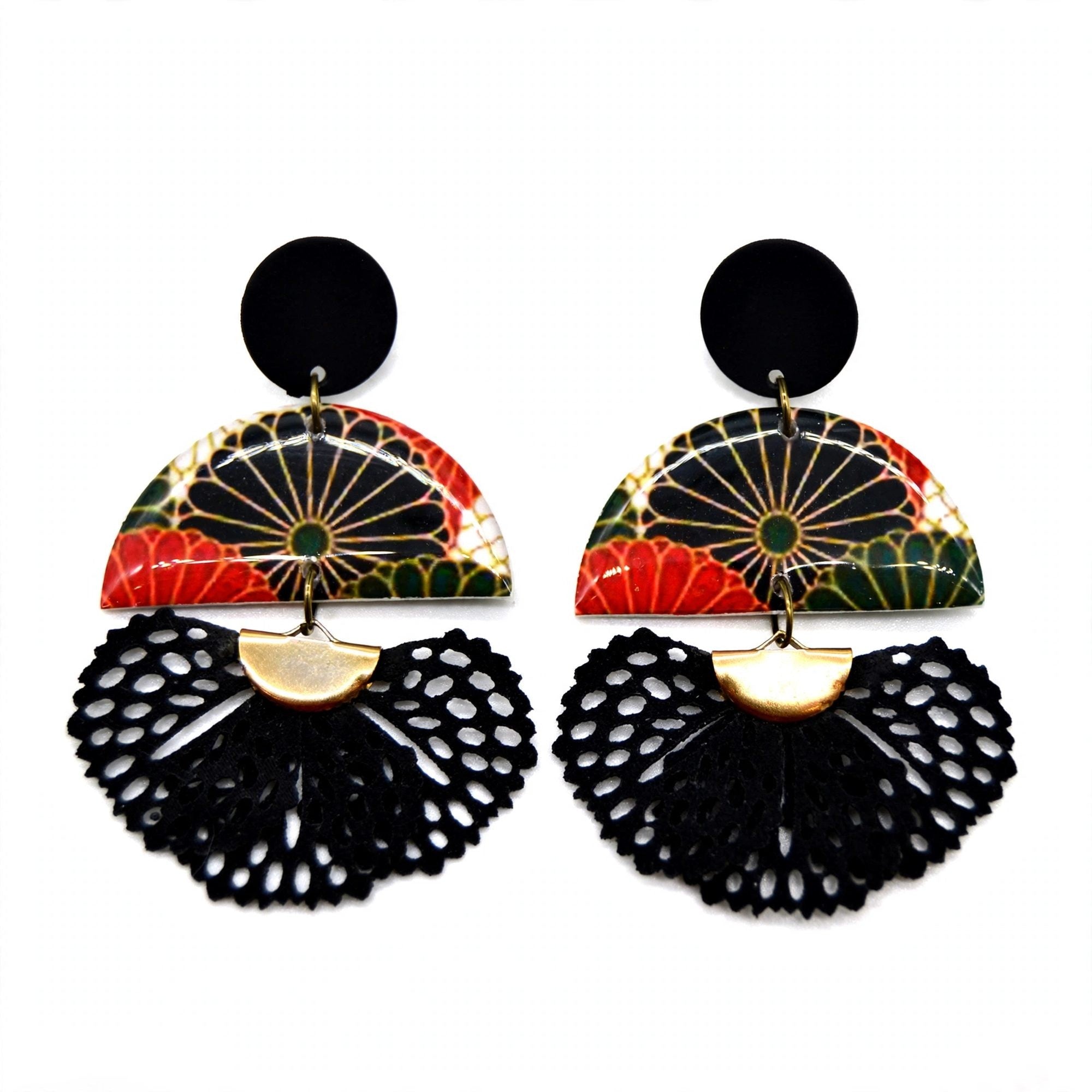 Boucles d'oreilles éventail japonais demi-lune